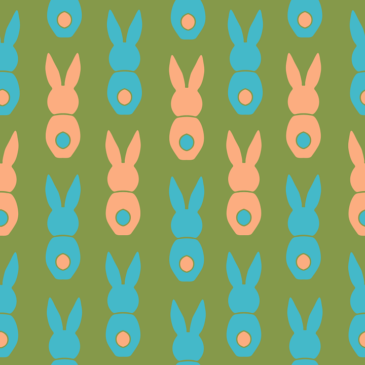 Easter Bunny Digital Paper with Blue and Peach Silhouettes seamless PBR texture preview