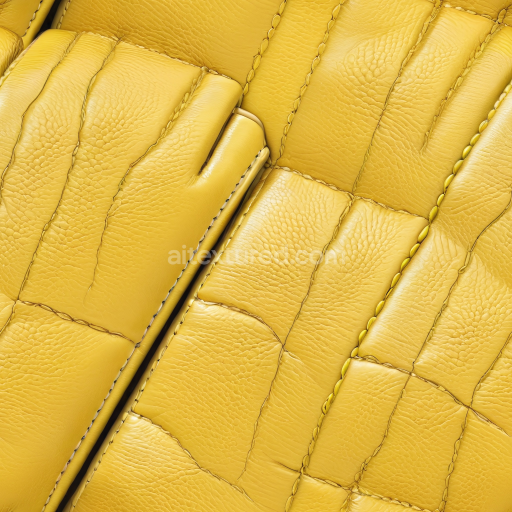 Seamless 3D Quilted Yellow Pebbled Leather PBR Texture with Stitched Panels