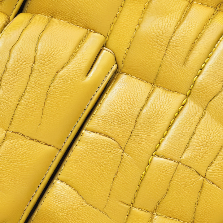 Quilted Yellow Pebbled Leather with Stitched Panels seamless PBR texture preview