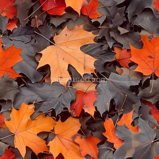 Seamless 3D Autumn Leaves Camouflage PBR Texture with Warm Orange and Deep Brown Foliage