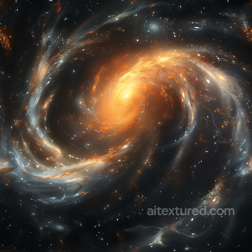 Space PBR Texture of Glowing Spiral Galaxy Clouds with Orange and Blue Swirls seamless Star, space, planets PBR texture