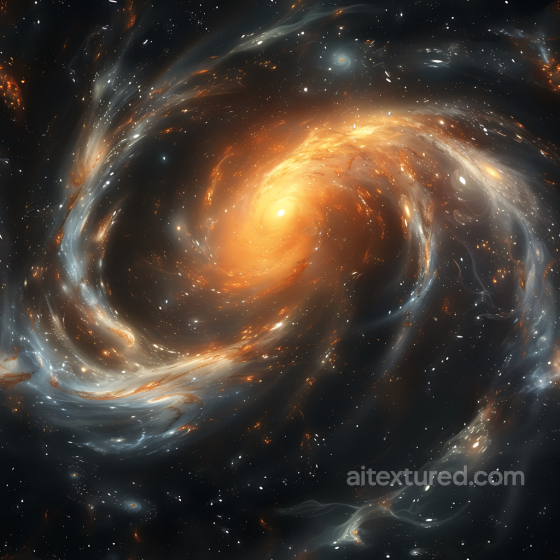 Space PBR Texture of Glowing Spiral Galaxy Clouds with Orange and Blue Swirls Star, space, planets texture preview