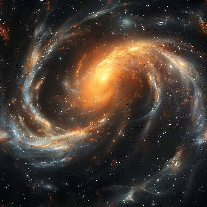 Space of Glowing Spiral Galaxy Clouds with Orange and Blue Swirls seamless PBR texture preview