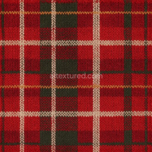 Seamless 3d texture pbr 8k knitted sweater wool knit plaid fabric tartan pattern festive plaid