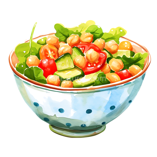 Fresh Chickpea Salad Breakfast Bowl Illustration with Greens and Tomatoes