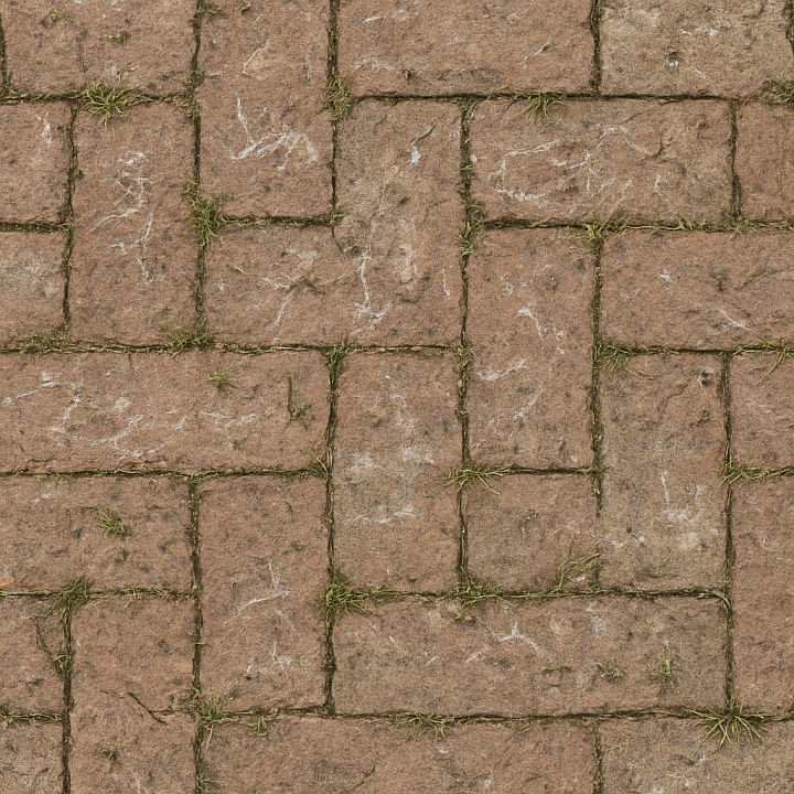 Brick Weathered With Chalk Markings And Patchy Grass Natural Wear Aspha… seamless PBR texture preview
