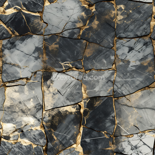 Seamless 3D PBR Texture of Gold and Gray Polished Marble Tiles with Bold Veins