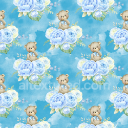 seamless Seamless 3D PBR Texture with Baby Blue Flowers and Teddy Bear Motif texture 8k free download PBR