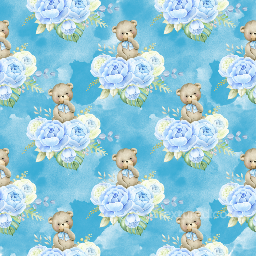 with Baby Blue Flowers and Teddy Bear Motif seamless Baby Boy  PBR texture