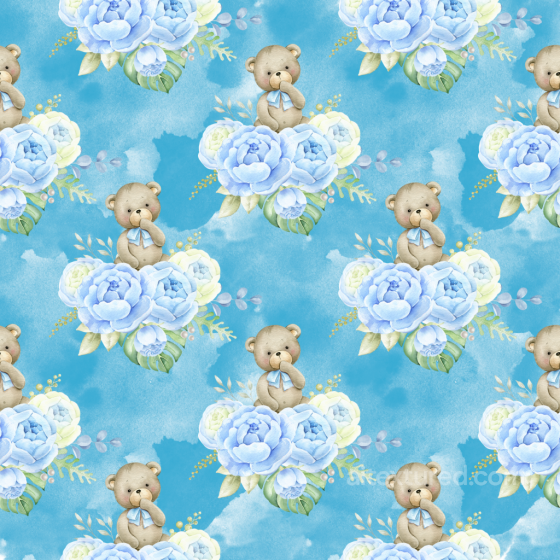 with Baby Blue Flowers and Teddy Bear Motif Baby Boy texture preview