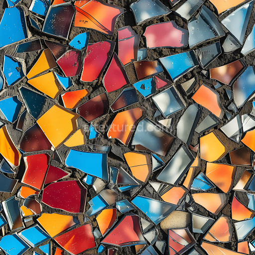 Seamless 3D PBR Shattered Glass Texture Featuring Jagged Multicolor Fragments