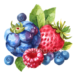 seamless Watercolor Mixed Berries Breakfast Illustration with Strawberry, Blueberries, and Raspberry texture 8k free download PBR