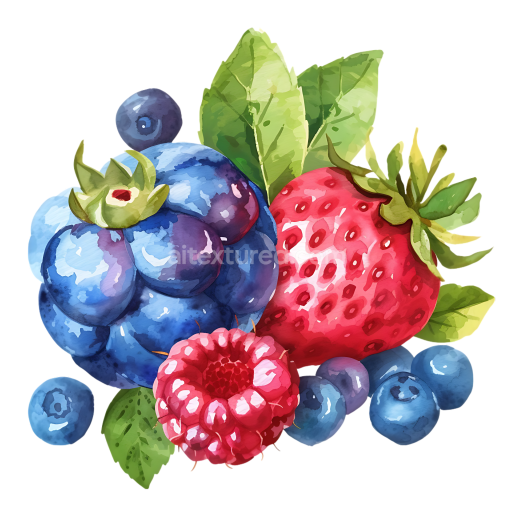 Watercolor Mixed Berries Breakfast Illustration with Strawberry, Blueberries, and Raspberry