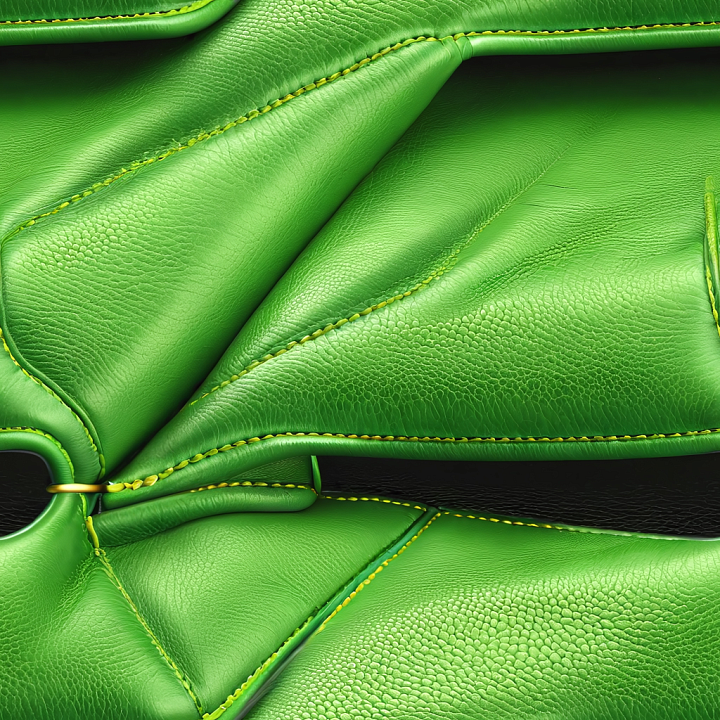 Pebbled Green Leather with Detailed Stitching and Folds seamless PBR texture preview