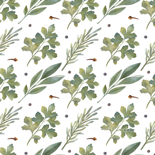 Featuring Soft Watercolor Herb Leaves and Spices seamless watercolor greenery  PBR texture