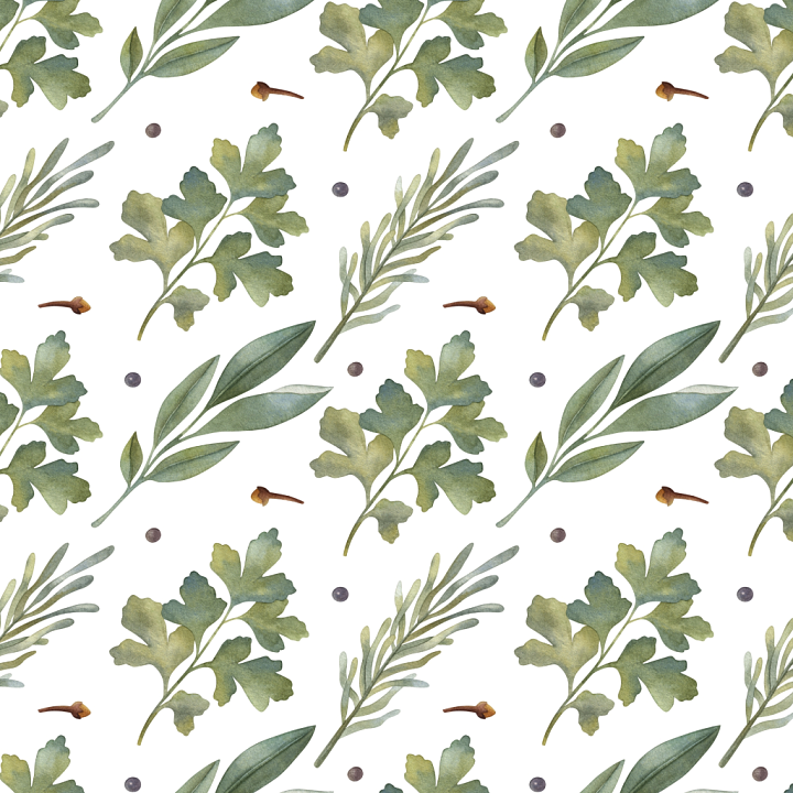 Featuring Soft Watercolor Herb Leaves and Spices seamless PBR texture preview