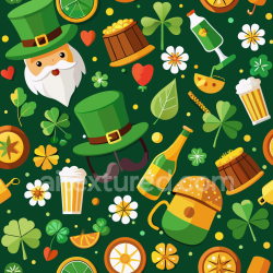 seamless Seamless 3D PBR digital paper texture with St Patrick's Day icons and green clover pattern texture 8k free download PBR