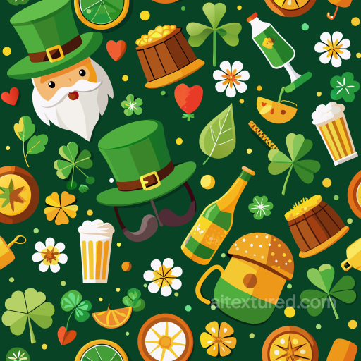 digital paper texture with St Patrick's Day icons and green clover pattern seamless St patrick digital paper bundle PBR texture
