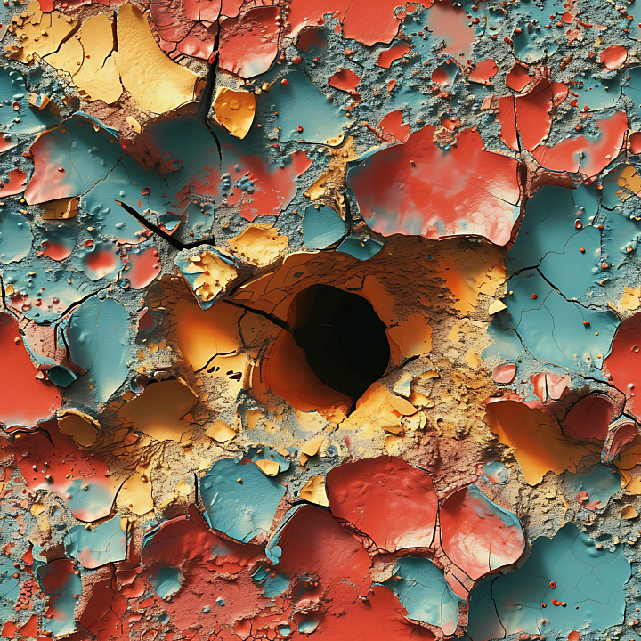 Cracked & Holes of Multicolored Cracked and Chipped Painted Surface wit… seamless PBR texture preview
