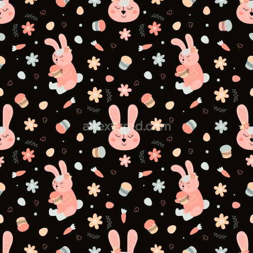 Seamless 3D PBR Texture Featuring Cute Bunny and Floral Spring Pattern