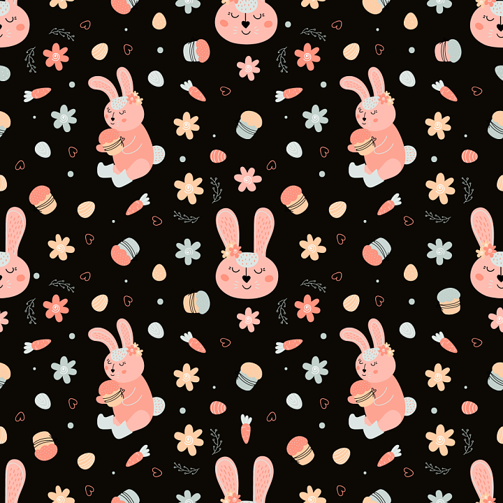 Featuring Cute Bunny and Floral Spring Pattern seamless PBR texture preview