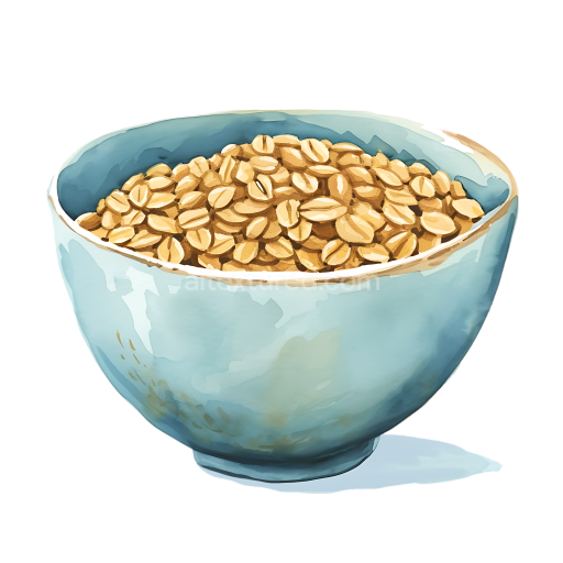 Breakfast-Themed Illustration of a Bowl Filled with Oat Groats in Soft Blue Dish