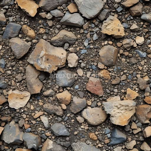 Seamless 3D PBR Rocky Ground Texture Featuring Mixed Pebbles and Stones