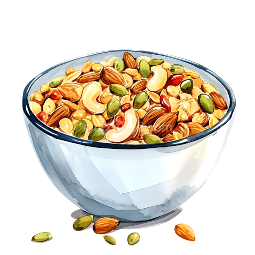 Breakfast Bowl of Muesli with Mixed Nuts and Seeds Illustration
