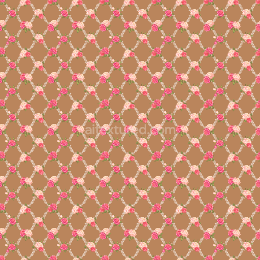 Seamless 3D PBR Floral Fabric Texture Featuring Pink and Cream Roses on Brown