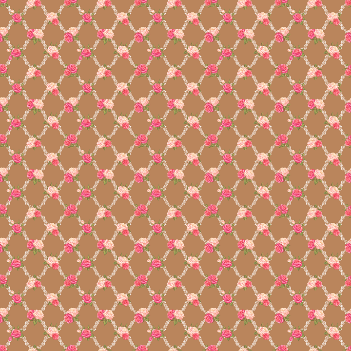 Floral Fabric Featuring Pink and Cream Roses on Brown seamless PBR texture preview