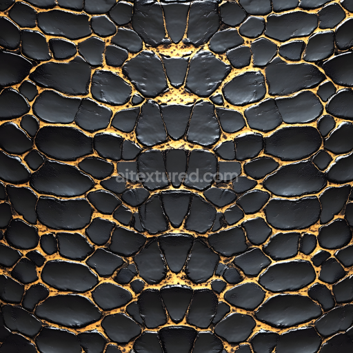 Seamless 3D PBR Texture of Glossy Black Reptilian Skin with Organic Scales