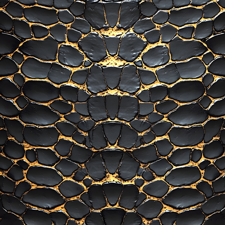 Glossy Black Reptilian Skin with Organic Scales seamless PBR texture preview