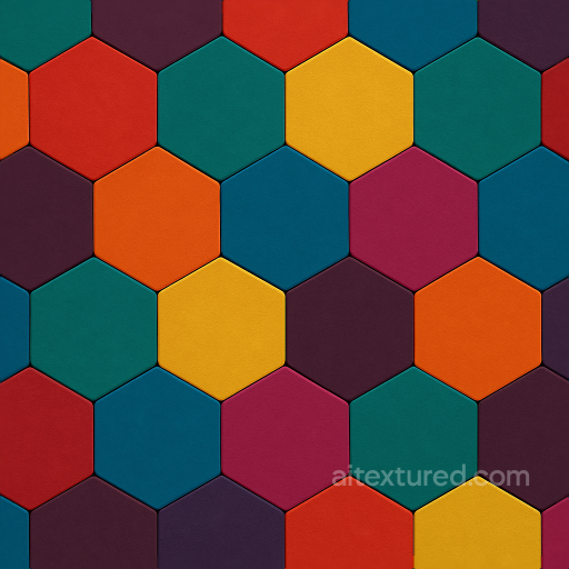 Hexagonal Tiles Mosaic With Bold Colors And Matte Finish Surface seamless Mosaic PBR texture