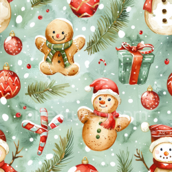 seamless Seamless 3D PBR Watercolor Christmas Texture with Gingerbread and Holiday Motifs texture 8k free download PBR