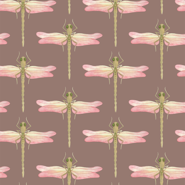 Dragonfly Pattern Fabric in Soft Pastels seamless PBR texture preview