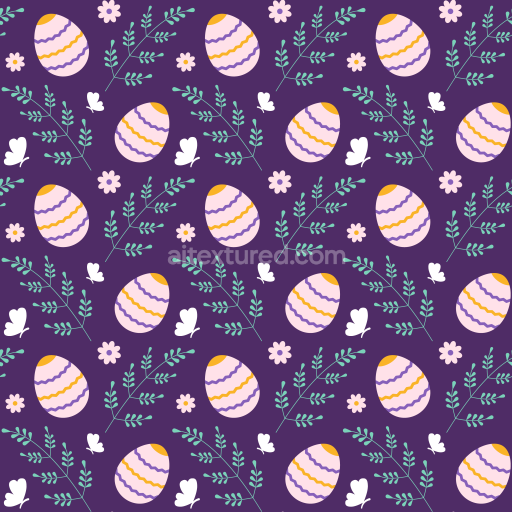 Seamless 3D PBR Texture with Easter Eggs and Floral Patterns in Purple