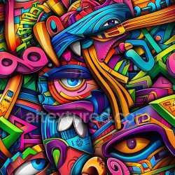 seamless Seamless 3D PBR Graffiti Texture Featuring Vibrant Abstract Shapes and Faces texture 8k free download PBR