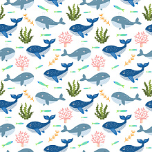 Seamless 3D Pattern PBR Texture with Playful Whale and Seaweed Motifs texture preview