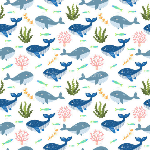 Pattern Bundle - Seamless 3D Pattern PBR Texture with Playful Whale and Seaweed Motifs texture preview