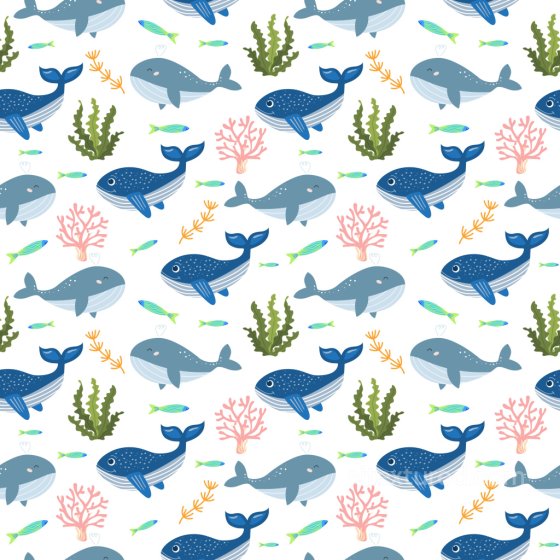 Pattern PBR Texture with Playful Whale and Seaweed Motifs Pattern Bundle texture preview