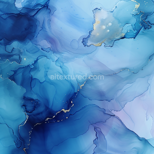 Seamless 3D Alcohol Ink PBR Texture Featuring Blue Fluid Waves and Gold Veins