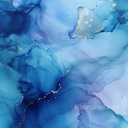 Alcohol Ink PBR Texture Featuring Blue Fluid Waves and Gold Veins seamless Alcohol ink PBR texture