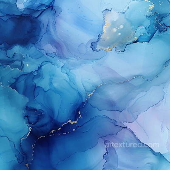 Alcohol Ink PBR Texture Featuring Blue Fluid Waves and Gold Veins Alcohol ink texture preview