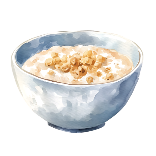 Breakfast Bowl of Buckwheat Hot Cereal in Watercolor Style