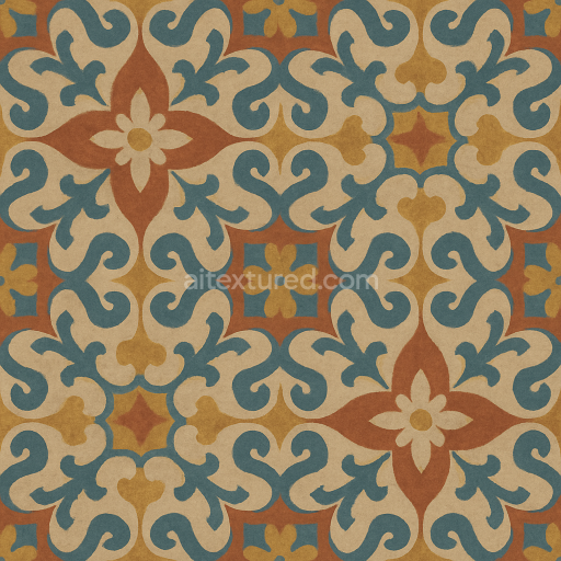 Seamless 8k pbr 3d texture of matte handmade encaustic tile with ornate multicolor geometric pattern