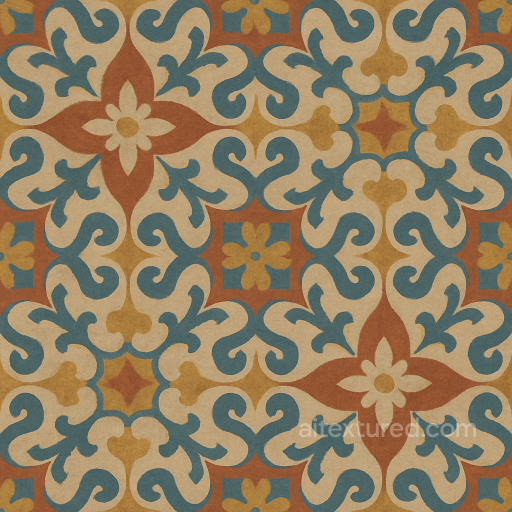 Seamless 8K PBR 3D Texture Of Matte Handmade Encaustic Tile With Ornate Multicolor Geomet… texture preview