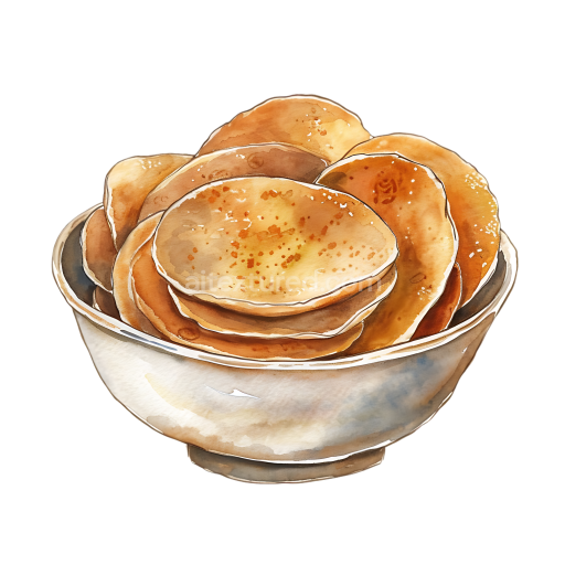 Breakfast Teff Pancakes in Ceramic Bowl Watercolor Illustration