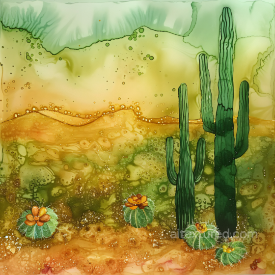 Alcohol Ink PBR Texture Featuring Desert Green Cactus Landscape Alcohol ink texture preview