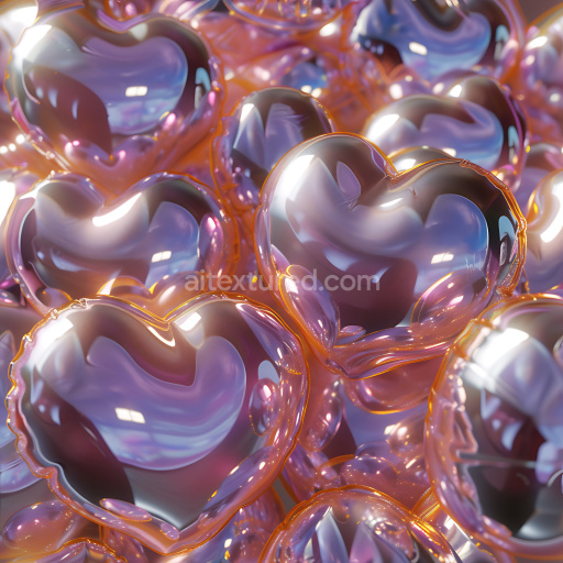 Seamless 3D Inflated Heart-Shaped Vinyl PBR Texture with Glossy Pink-Orange Highlights