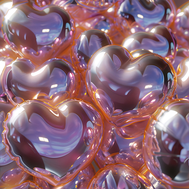 Inflated Heart-Shaped Vinyl with Glossy Pink-Orange Highlights seamless PBR texture preview